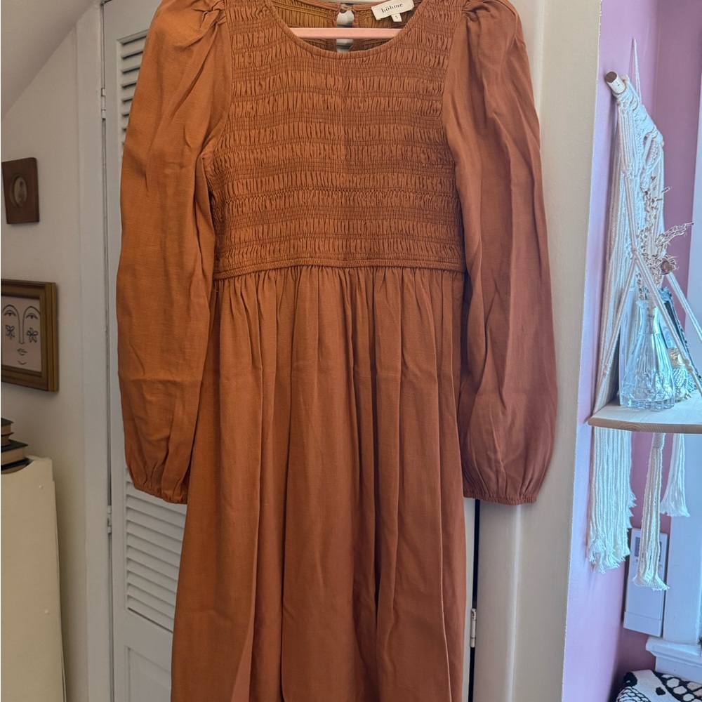 Bohme Rust Long Sleeve Midi Dress